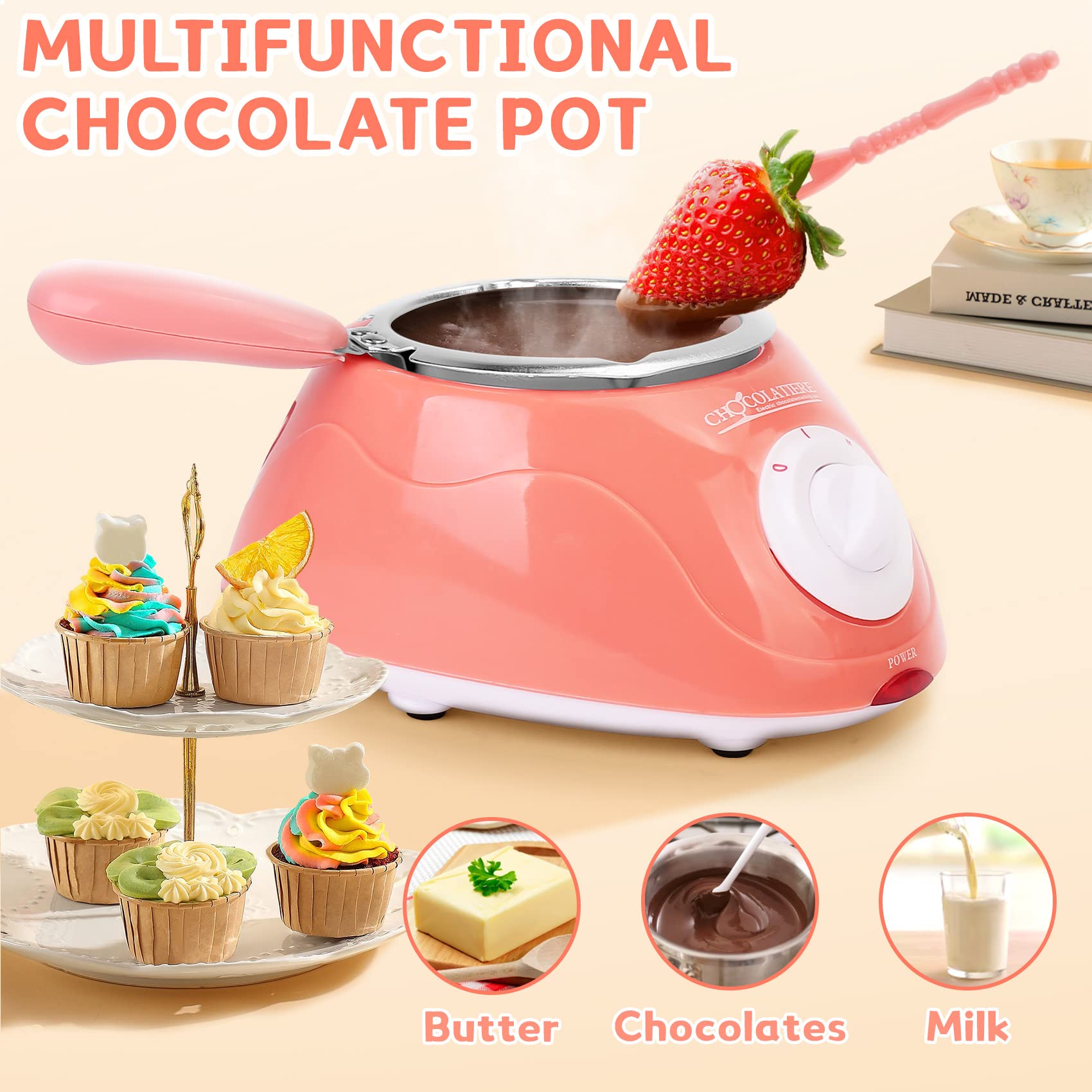 Chocolate Melting Pot, Electric Chocolate Melter Warmer Fondue Fountain Melting Pot Kit for Melting Chocolate, Candy, Milk, Butter, Cheese