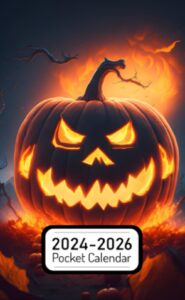 pocket calendar 2024-2026: two-year monthly planner for purse , 36 months from january 2024 to december 2026 | halloween pumpkin | scary landscape | horror atmosphere