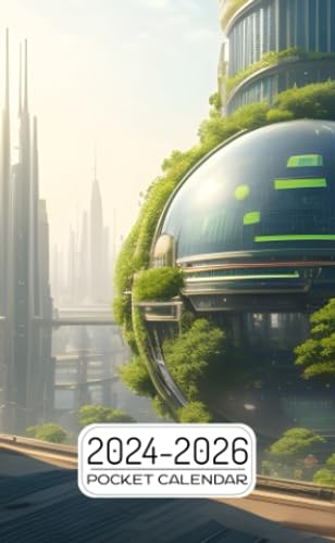 Pocket Calendar 2024-2026: Two-Year Monthly Planner for Purse , 36 Months from January 2024 to December 2026 | Big city | Thriving | Futuristic solarpunk