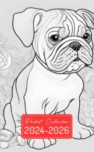 pocket calendar 2024-2026: two-year monthly planner for purse , 36 months from january 2024 to december 2026 | cartoon dog breed | cute bulldog | coloring page