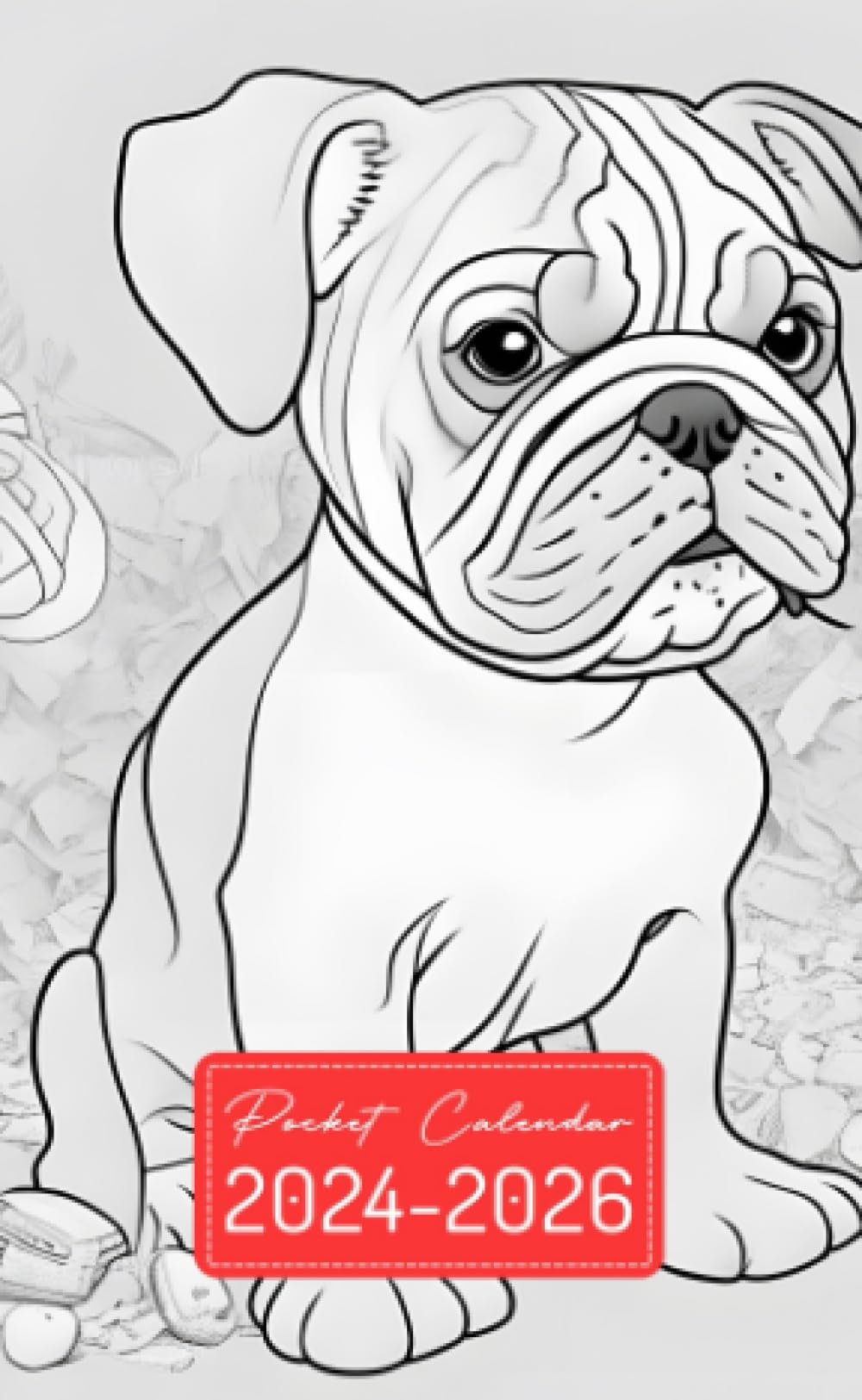 Pocket Calendar 2024-2026: Two-Year Monthly Planner for Purse , 36 Months from January 2024 to December 2026 | Cartoon dog breed | Cute bulldog | Coloring page