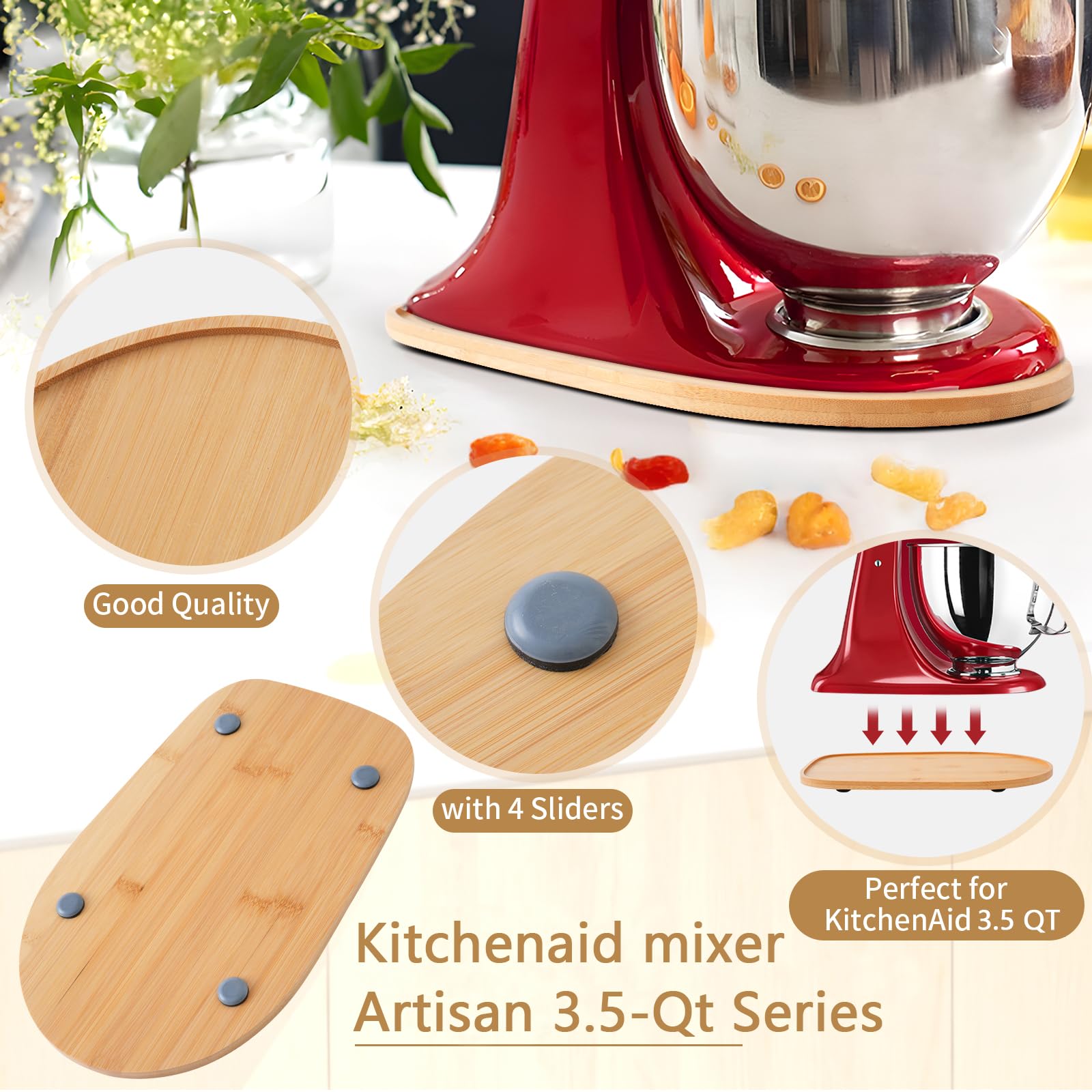 Bamboo Sliding Mat for Kitchenaid Mixer, Compatible with Kitchenaid 3.5 QT Artisan Series Tilt-Head mixer,Mixer Mover Slider Mat Pad,Kitchen Appliance Slider Mat, Kitchen Aid Mixer Accessories