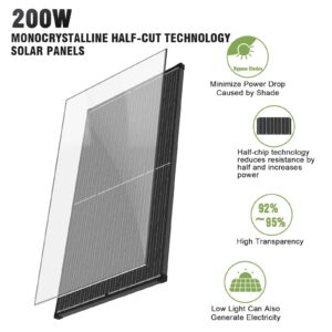 WERCHTAY 200 Watt Solar Panel, 24% High-Efficiency Monocrystalline PV Module, 9BB Cell Half-Cut Technology Solar Panel 12V/24V for RV Marine Rooftop Farm Battery and Other Off-Grid Applications