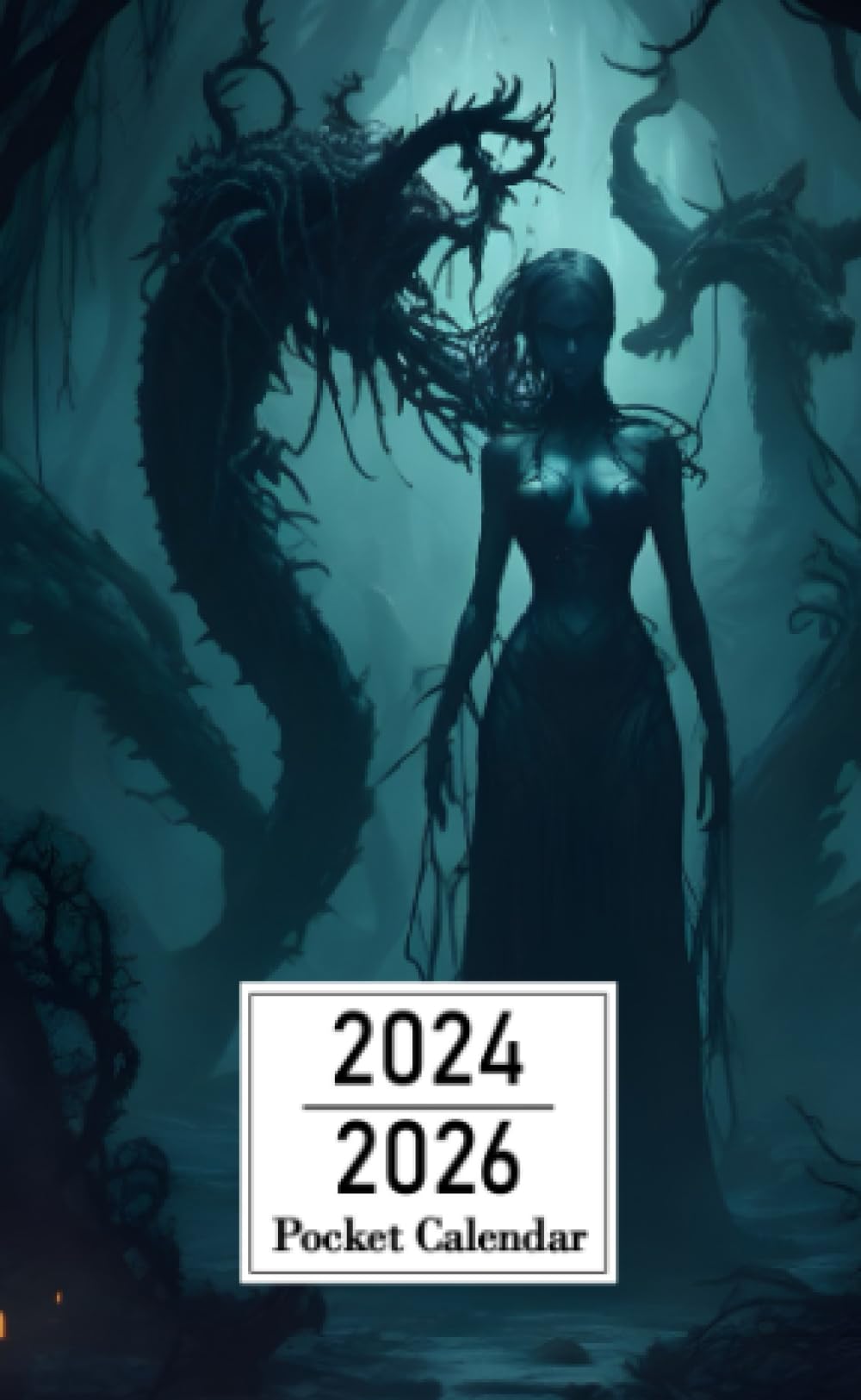 Pocket Calendar 2024-2026: Two-Year Monthly Planner for Purse , 36 Months from January 2024 to December 2026 | Mysterious woman | RPG world | H.P. Lovecraft creatures