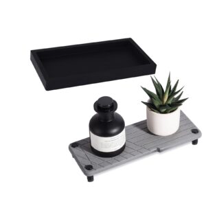 black bathroom vanity tray and instant dry sink caddy kitchen sponge soap holder dispenser organizer stone tray for sink, bathroom, counter, small, foam,