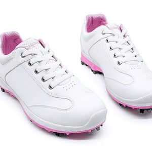 Ybberik Ladies' Anti-Skid Waterproof Golf Shoes with Spikes for Women White