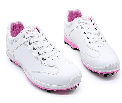 Ybberik Ladies' Anti-Skid Waterproof Golf Shoes with Spikes for Women White