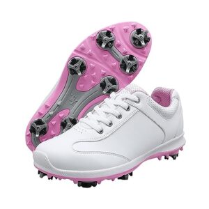 Ybberik Ladies' Anti-Skid Waterproof Golf Shoes with Spikes for Women White