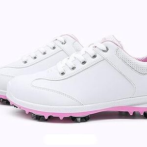 Ybberik Ladies' Anti-Skid Waterproof Golf Shoes with Spikes for Women White