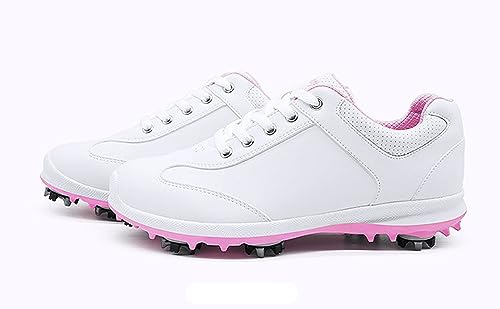 Ybberik Ladies' Anti-Skid Waterproof Golf Shoes with Spikes for Women White