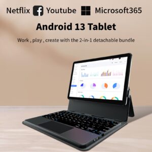 Tablet 10.1 inch Android 13 Tablets 16GB+128GB Large Storage Octa-Core, with Keyboard, Stylus Dual Camera, Fastest 5G WiFi 6, Bluetooth, 512GB Expand Support, HD Touch Screen Display YouTube Netflix