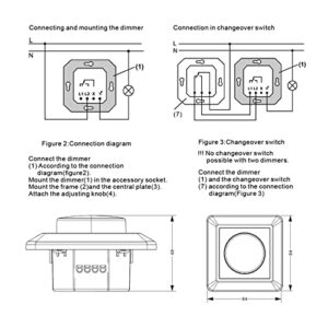 LAZIRO Trailing Edge LED Dimmer Switch Phase Cut/Off Bottom Brightness Adjustable with Knob 100-240Vac (Color : Frame 1, Size : 110VV)