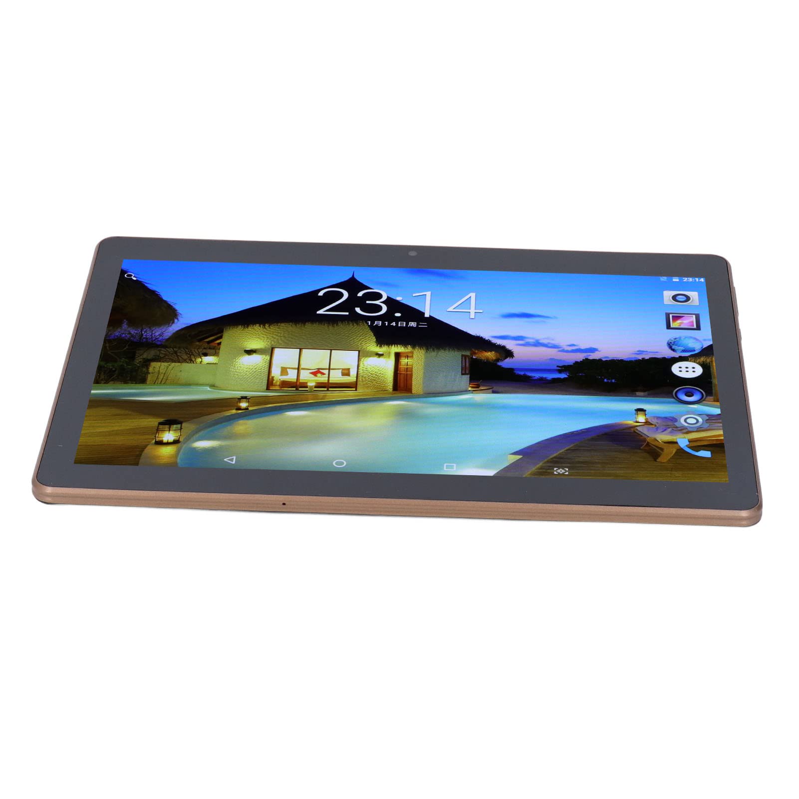 Smart Tablet 0.3MP Front 2MP Rear HD IPS Screen Octa Core Tablet Gold CNC Edge High Gloss Body 5500mAh with USB Cable for Daily Use (US Plug)