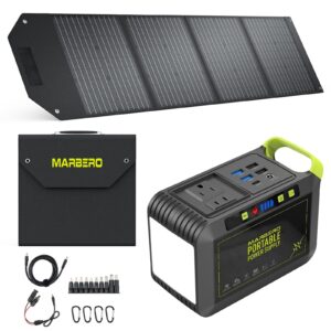 marbero 100w solar panel solar generator with portable power station included 110v laptop charger for outdoor home camping emergency rv
