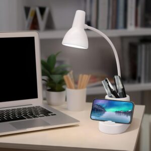 Desk Lamps for Home Office,White Desk lamp,kids battery lamps for tables,Cute pen holder for desk,360° Rotating Hose,Adjust The Angle of Light Source at Will,Kids Lamps for bedrooms Girls,Small Lamps