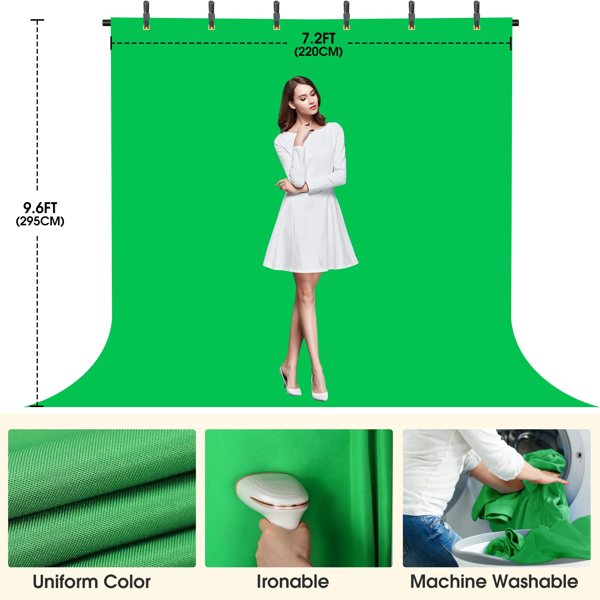 Green Screen Backdrop with Stand, 8x7.2ft Portable Greenscreen Background with Stand, T-Shape Green Screen Stand kit with 6 Spring Clamps, Sandbag, Carry Bag for Zoom, Video, Streaming and Photoshoot