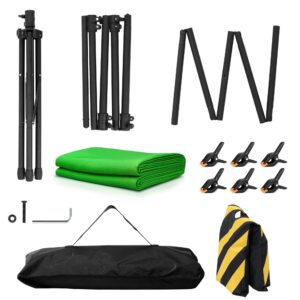 Green Screen Backdrop with Stand, 8x7.2ft Portable Greenscreen Background with Stand, T-Shape Green Screen Stand kit with 6 Spring Clamps, Sandbag, Carry Bag for Zoom, Video, Streaming and Photoshoot