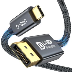 ult-wiiq usb c to displayport 1.4 cable support 8k@60hz 4k@144hz 4k@60hz 2k@240hz g-sync, vrr, hdr, 32.4gbps type c to dp cord compatible thunderbolt 4/3 & usb4 for iphone 15, ipad, macbook pro 3.3ft