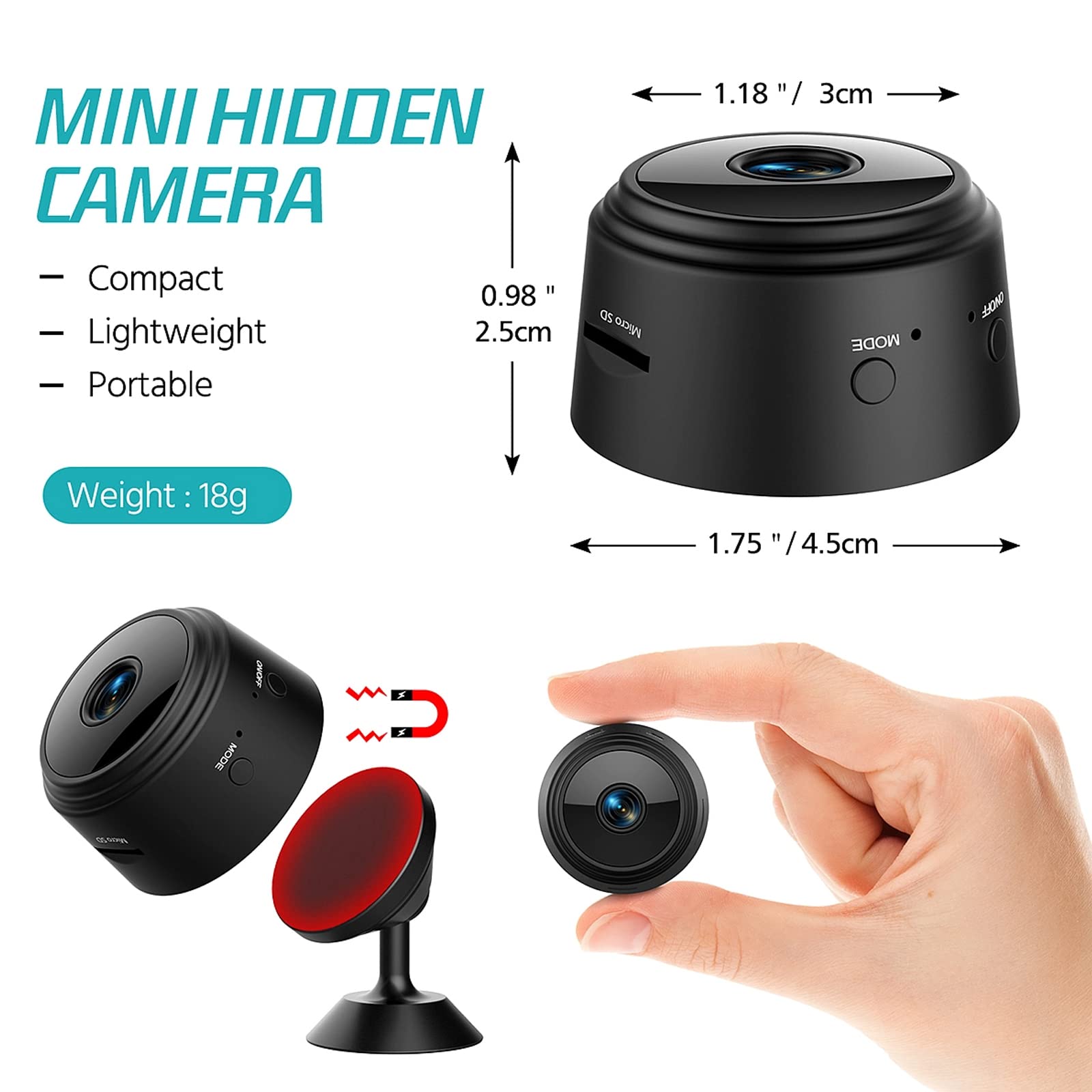 VASAGLE Hidden Camera - Spy Camera - Nanny Cam - Best Mini Camera - WiFi Wireless Camera - HD 1080P Camera- Live Video Recorder with Night Vision - Surveillance Camera Full HD-lxl5