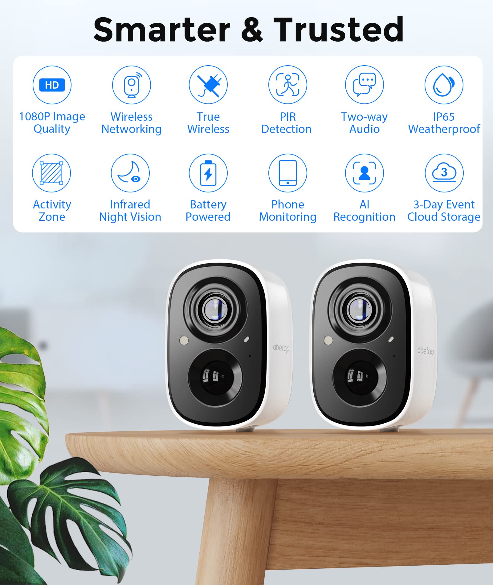 abetap Wireless Security Camera - Outdoor WiFi Security Cameras w/Color Night Vision, AI/PIR Detection, 2-Way Talk, Cloud/SD, Weatherproof, Battery Powered Outdoor Cameras for Home Security Outside