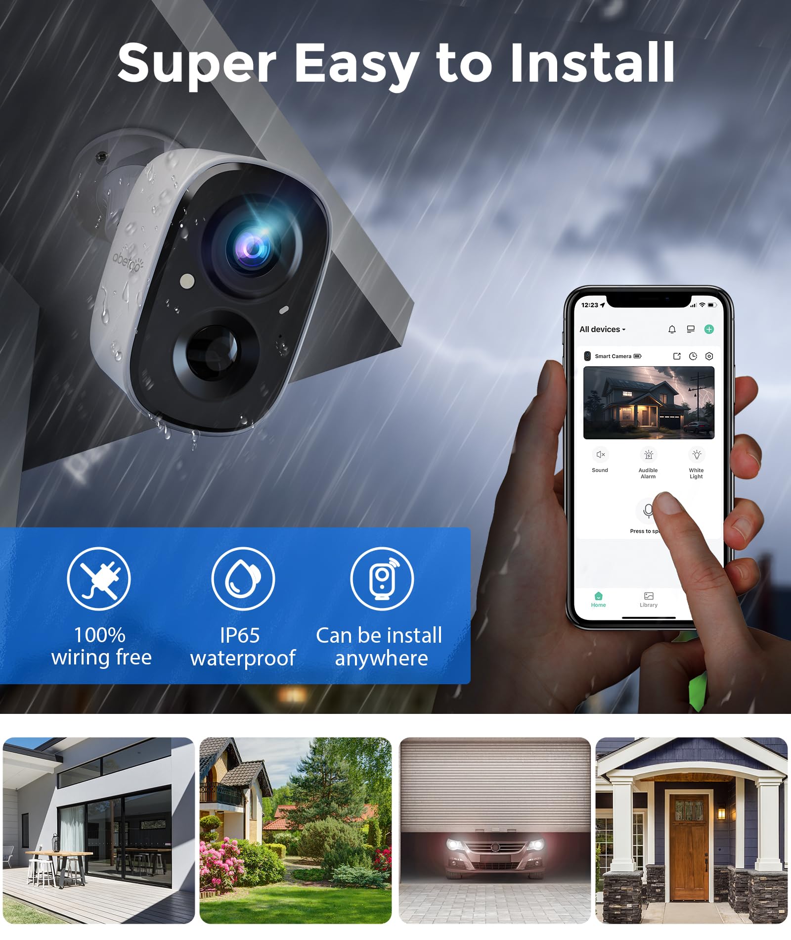 abetap Wireless Security Camera - Outdoor WiFi Security Cameras w/Color Night Vision, AI/PIR Detection, 2-Way Talk, Cloud/SD, Weatherproof, Battery Powered Outdoor Cameras for Home Security Outside