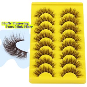 ALICE Brown Lashes False Lashes Natural Look Eyelashes Cat Eye Faux Mink Lashes with Clear Band Wispy Fake Eyelashes Lash Strips 8 Pairs