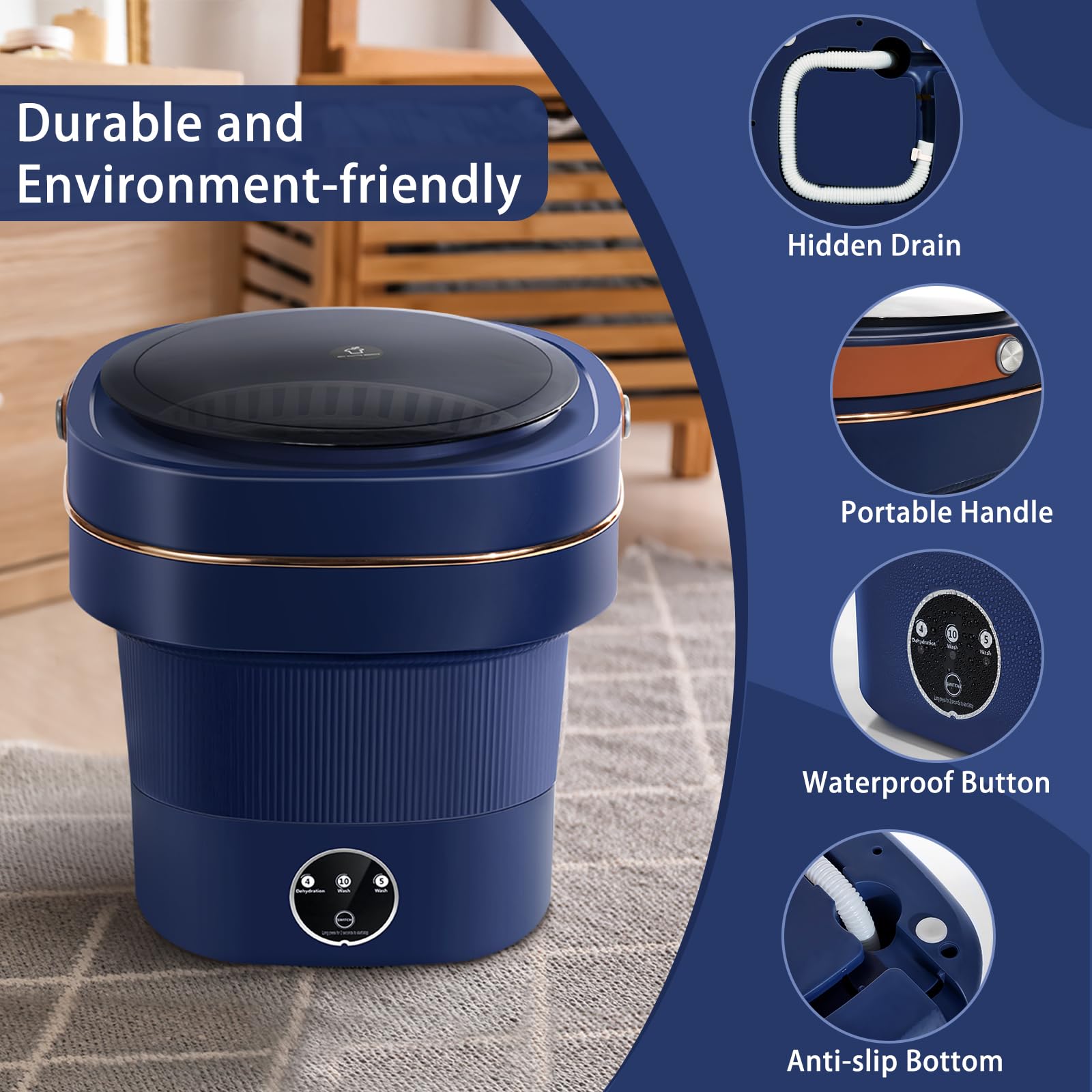 Portable Washing Machine Mini Laundry Washer Small Folding Washer 9L Capacity for Apartment Traveling RV Camping Dorms,Foldable Washer Deep Cleaning for Underwear,Baby Clothes,Socks,Pet Clothes