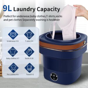 Portable Washing Machine Mini Laundry Washer Small Folding Washer 9L Capacity for Apartment Traveling RV Camping Dorms,Foldable Washer Deep Cleaning for Underwear,Baby Clothes,Socks,Pet Clothes