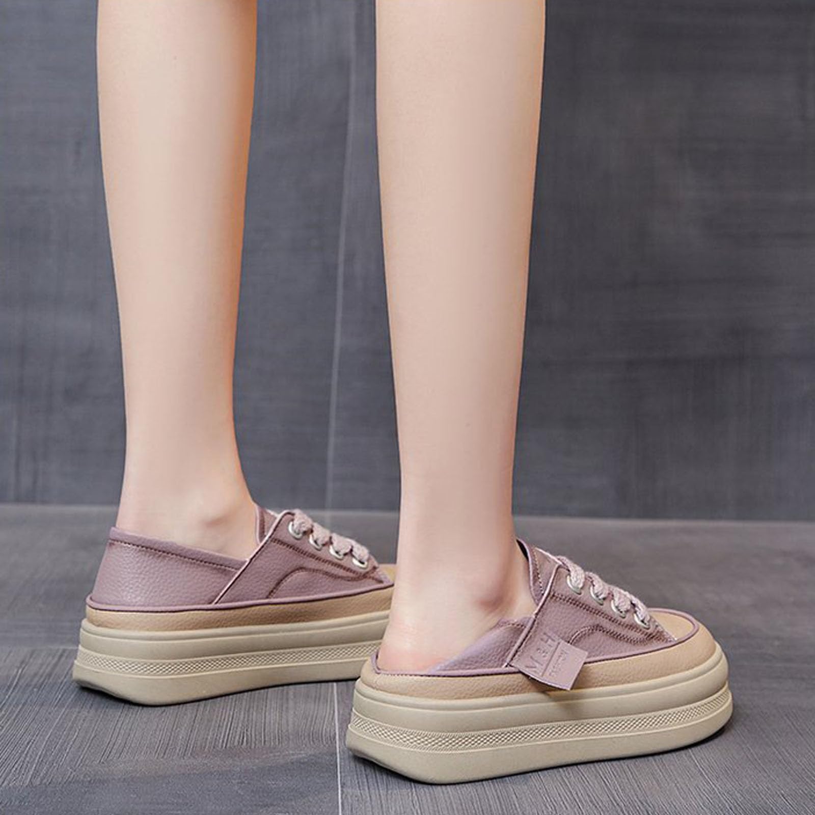 AUNTHUI Women's Lace-Up Flat Shoes Platform Sneakers,Comfortable Casual Walking Anti-Slip Fashion Low Top Tennis Sneakers (Brown,7)