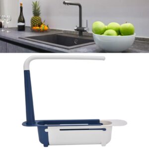 Telescopic Sink Storage Rack Length Freely Telescopic Sponge Holder Adjustable Large Capacity PP Expandable Sink Organizer for Kitchen Sink (Blue)