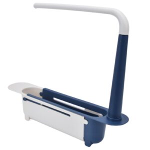 Telescopic Sink Storage Rack Length Freely Telescopic Sponge Holder Adjustable Large Capacity PP Expandable Sink Organizer for Kitchen Sink (Blue)