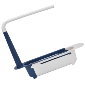 Telescopic Sink Storage Rack Length Freely Telescopic Sponge Holder Adjustable Large Capacity PP Expandable Sink Organizer for Kitchen Sink (Blue)