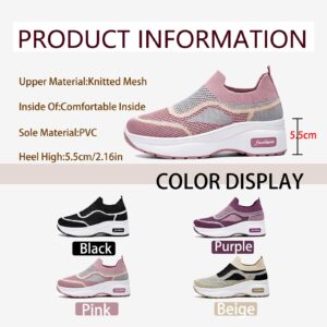 Gladtbser Women's Breathe Mesh Walking Sneakers Fashion Resistant Tennis Shoes Slip On Sock Sneakers Breathable Upper Comfort Platform Loafers (Pink,7)