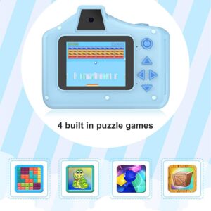 Children's Print Camera, Dual Lens SLR Kids Mini Digital Camera with Gallery Playback, 10x Zoom, 4 Puzzle Games, Music Mode, 2.8 inch IPS Screen (Blue)