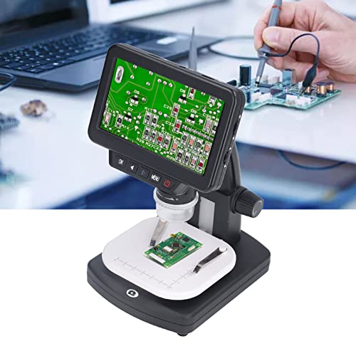 LCD Digital Microscope, 5.0-inch LCD Digital Microscope, 1080P 1500x Magnification Video Microscope Camera with 5MP Image Sensor, PC View WindowsMac OS Compatible 100-240V (US