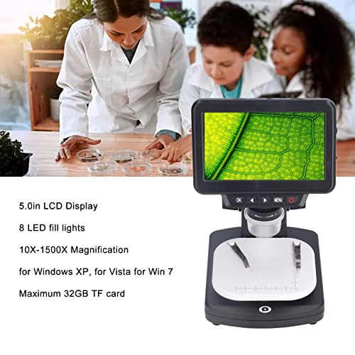 LCD Digital Microscope, 5.0-inch LCD Digital Microscope, 1080P 1500x Magnification Video Microscope Camera with 5MP Image Sensor, PC View WindowsMac OS Compatible 100-240V (US