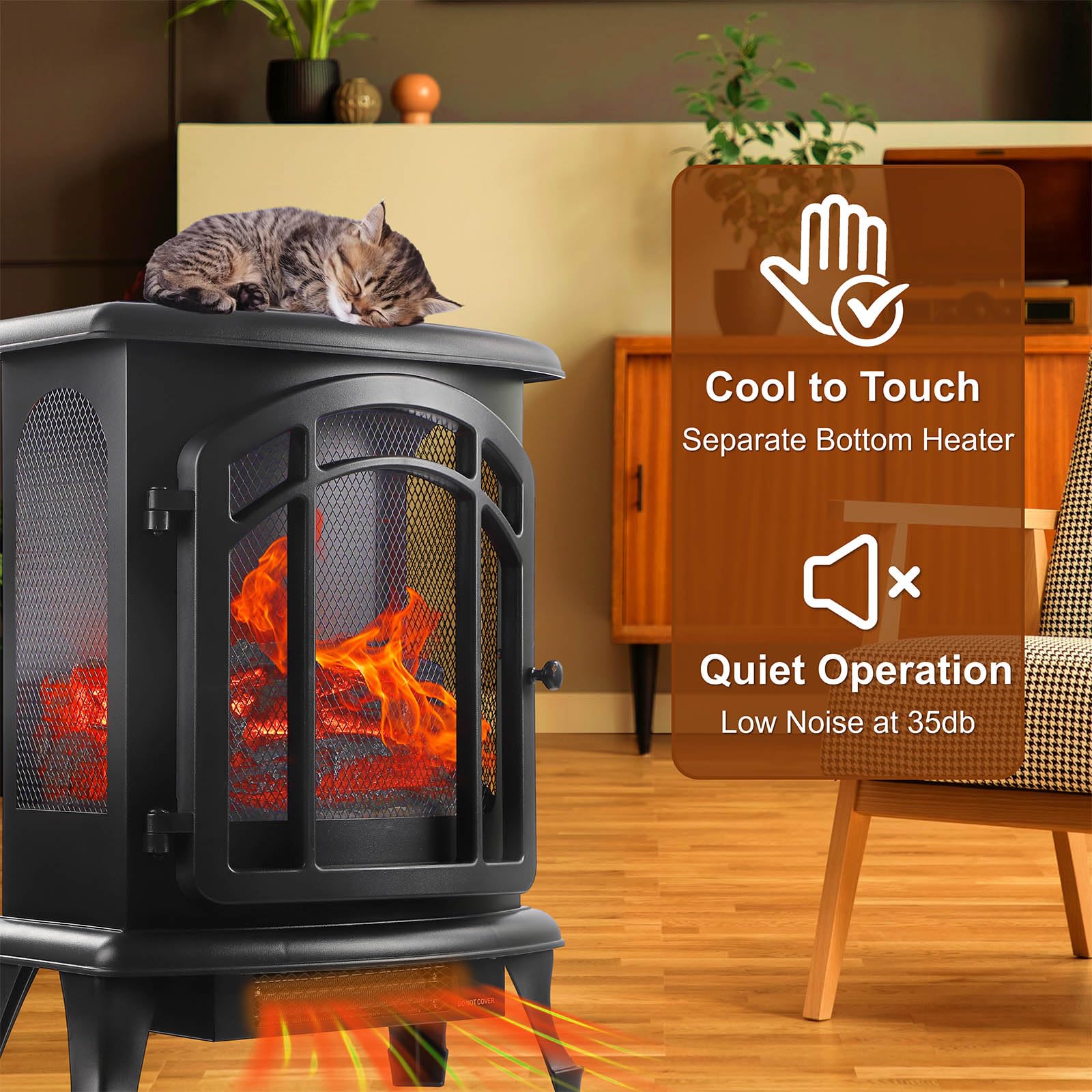 24"Electric Fireplace Heater, 1500w Electric Fire Place with 3D Flame Effect, Electric Wall Fireplace for the Living Room, Adjustable Infrared Heater, Overheat Protection, 400 Sq Ft Effective Space