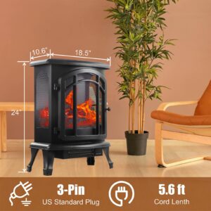 24"Electric Fireplace Heater, 1500w Electric Fire Place with 3D Flame Effect, Electric Wall Fireplace for the Living Room, Adjustable Infrared Heater, Overheat Protection, 400 Sq Ft Effective Space