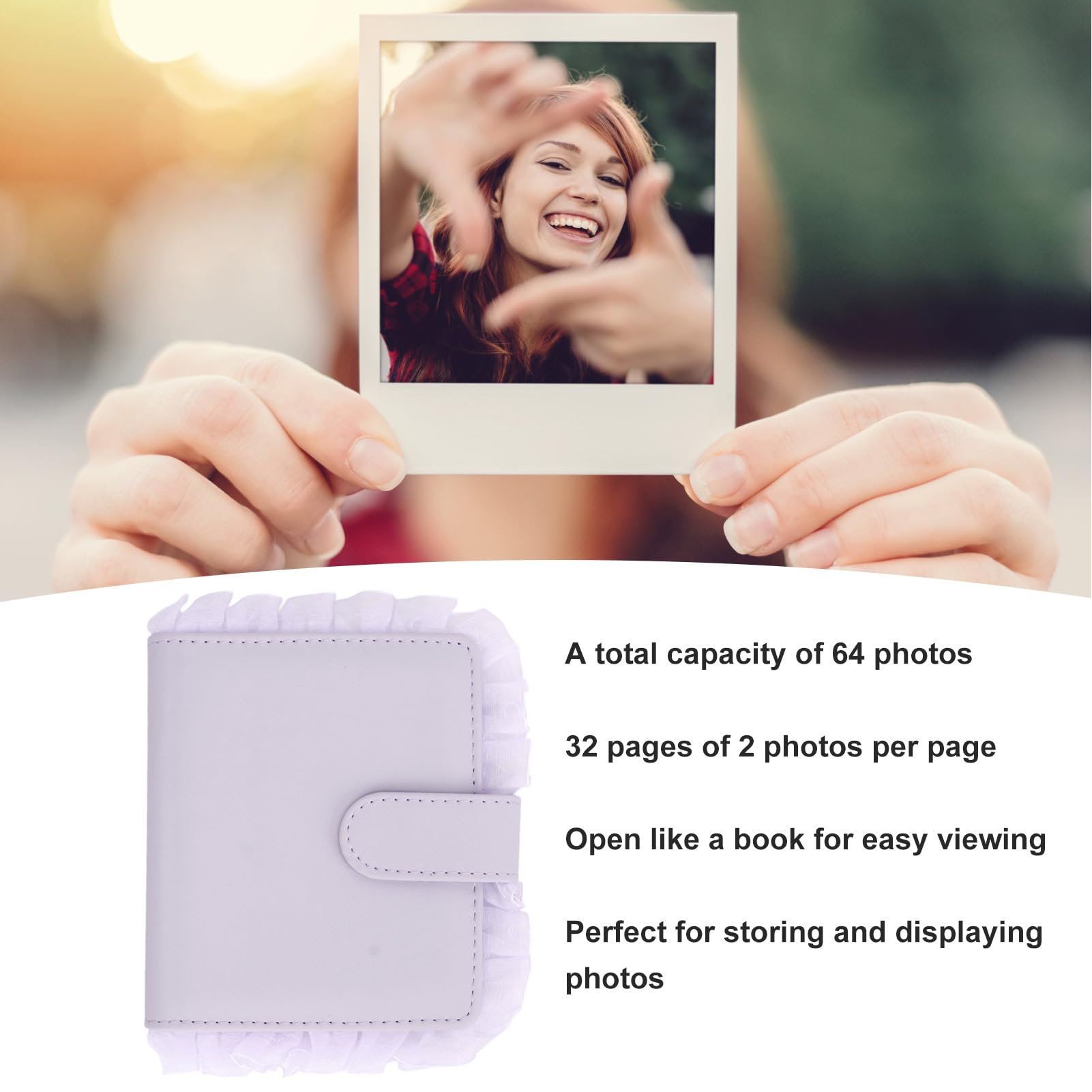 Camera Picture Album, High Transparency 64 Pockets Light Buckle Design Mini Film Photo Album for Display (Purple)