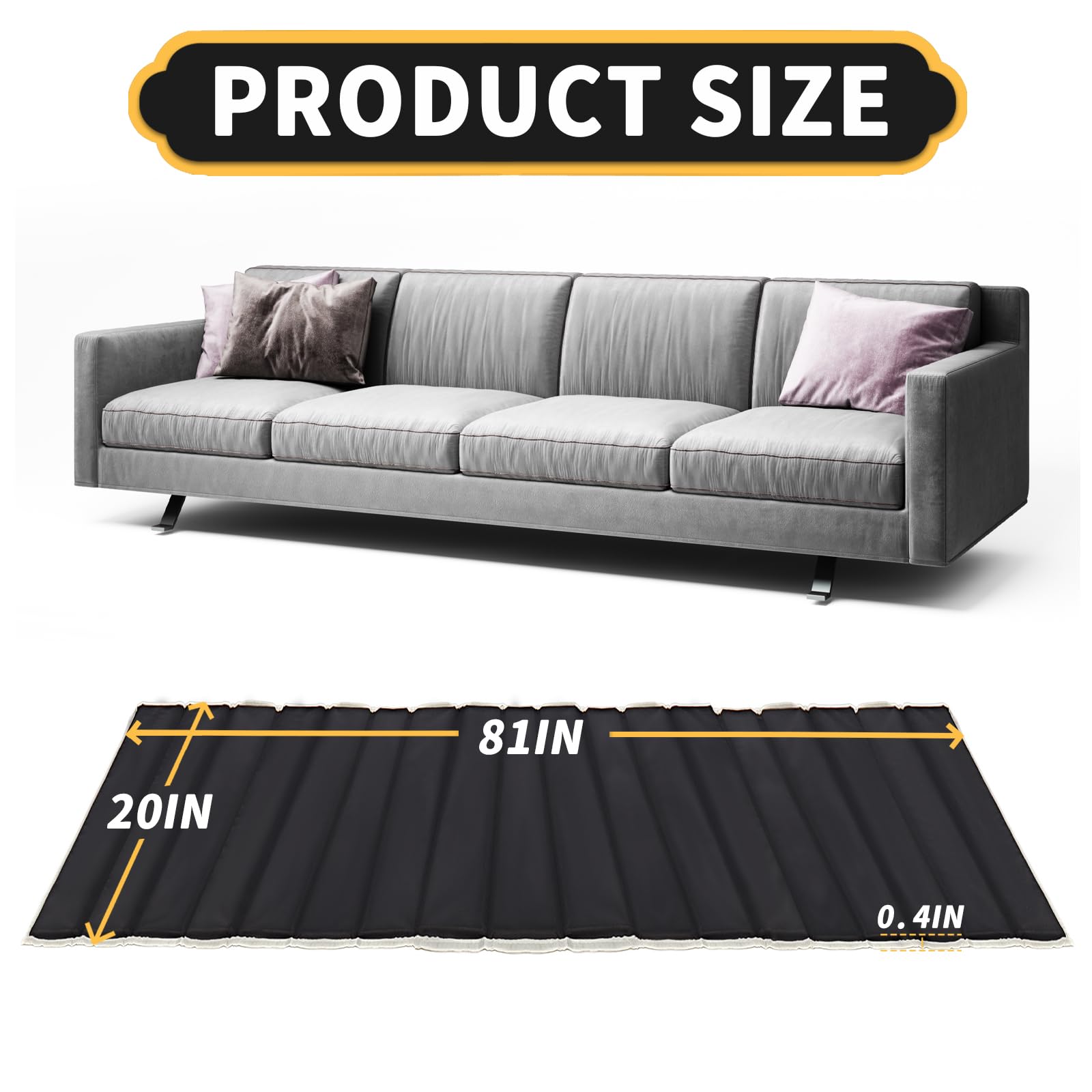 SDLDEER Couch Cushion Support, 20" x 81" Heavy Duty Couch Supports for Sagging Cushions, Solid Wood Sofa Cushion Support Ideal Solution to Protect Sagging Couch Support Cushion (Black)