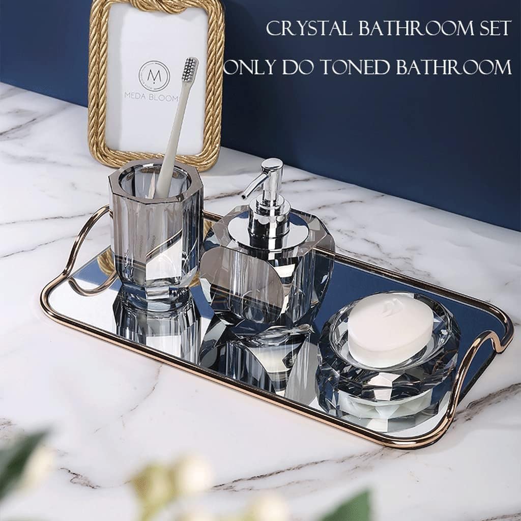 Diamond Design Soap Dispenser,Crystal Luxury Bathroom Accessories Set for Bathroom Decor-Lotion Bottle,Tumbler,Soap Dish,Tray