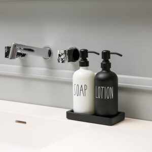 Prus Waso Soap Dispenser Set, Bathroom Countertop Soap Dispensers with Stainless Steel Pump and Black Tray, Perfect for Black and White Bathroom Decor. (Black & White)