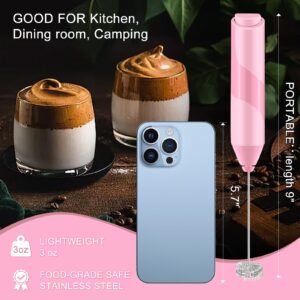 Double Whisk Milk Frother, Handheld Electric Blender stick, Drink Mixer with Food Grade Stainless Steel Stirrer, Battery Operated Foam Maker for Coffee, Cappuccino, Matcha,Hot Chocolate Latte, in Pink