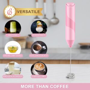 Double Whisk Milk Frother, Handheld Electric Blender stick, Drink Mixer with Food Grade Stainless Steel Stirrer, Battery Operated Foam Maker for Coffee, Cappuccino, Matcha,Hot Chocolate Latte, in Pink