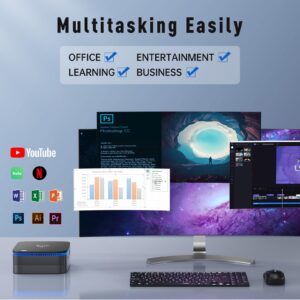 KAMRUI AK1 Plus Mini PC with Windows 11, Intel 12th Alder Lake N95 (Up to 3.4GHz), Mini Desktop Computers 8GB DDR4 256GB SSD Support 4K Display, WiFi/BT 4.2 for Business, Office, Home Server