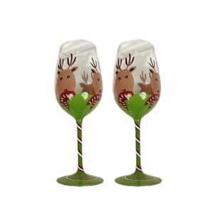 christmas theme wine glasses crystal glass hand painted wine glasses champagne glasses christmas gift - set of 2 (christmas reindeer)