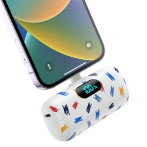 small portable charger for iphone,5000mah colorful mini power bank,pd fast charging portable phone charger,lcd display cute battery pack compatible with iphone 14/14 pro max/13 pro/12/11/x/8/7/6 etc