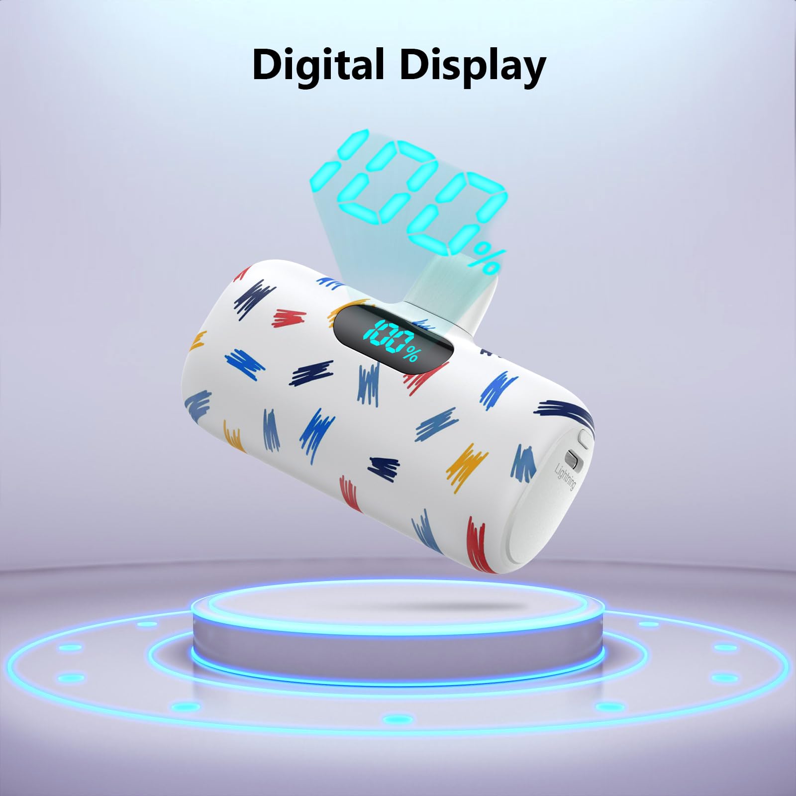 Small Portable Charger for iPhone,5000mAh Colorful Mini Power Bank,PD Fast Charging Portable Phone Charger,LCD Display Cute Battery Pack Compatible with iPhone 14/14 Pro Max/13 Pro/12/11/X/8/7/6 etc