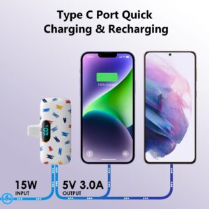 Small Portable Charger for iPhone,5000mAh Colorful Mini Power Bank,PD Fast Charging Portable Phone Charger,LCD Display Cute Battery Pack Compatible with iPhone 14/14 Pro Max/13 Pro/12/11/X/8/7/6 etc