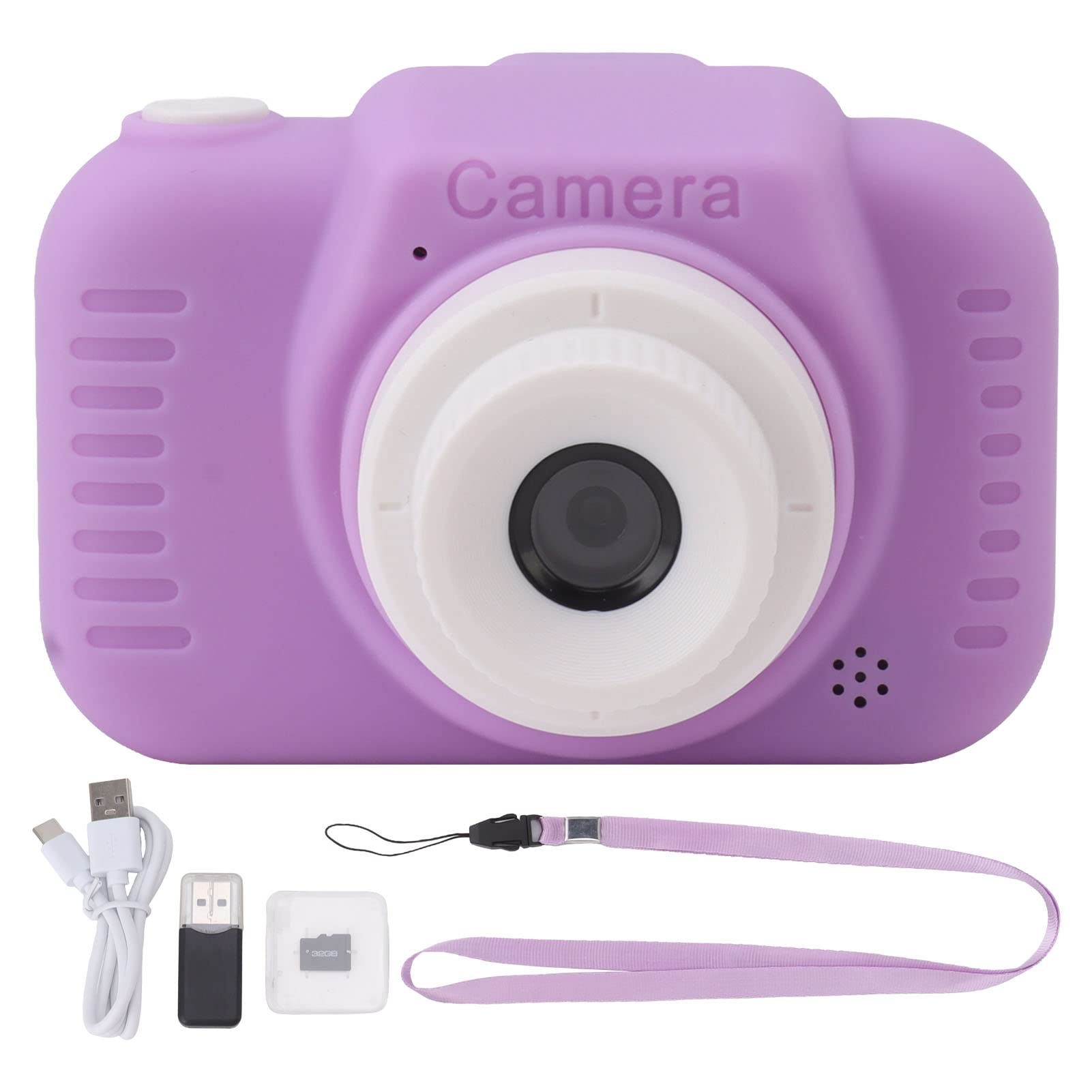 Jopwkuin Selfie Camera Toy, Portable Front Rear Lens Kids Digital Camera USB Rechargeable with 32G Card for Outdoor (Purple)